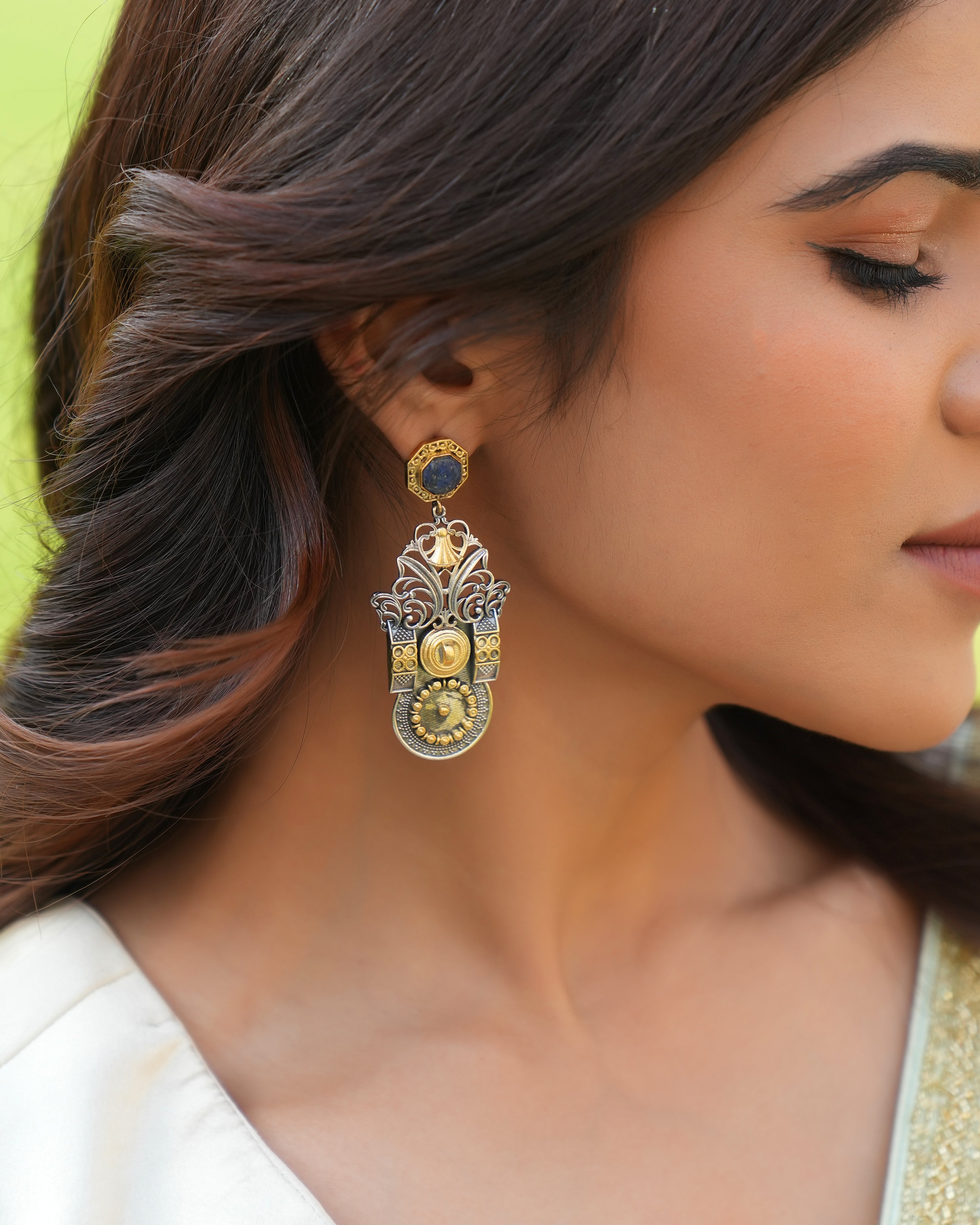 Antique Dual-Tone Silver Earrings